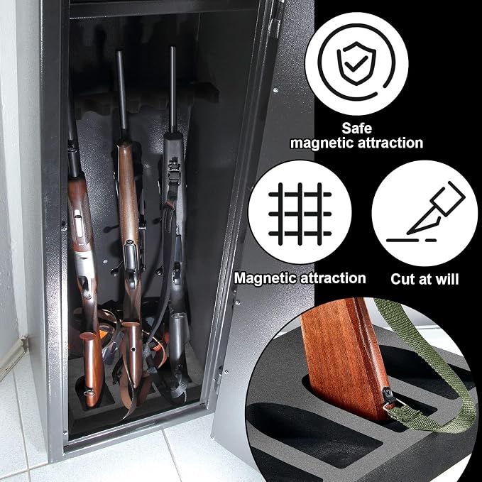 Geelin 2 Set Foam Gun Rack Gun Safe Accessory Universal Gun Safe Organizer with Magnetic Strip and Holder for Butt Stocks Shotgun Rifle Rack Rifle Rest Holder for Metal Gun Storage Gun Cabinet Gifts
