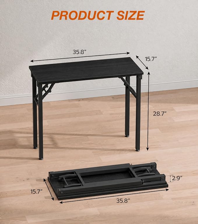 XBurmo Folding Desk Foldable Table, No Assembly 35.8" Foldable Desk Space-Saving Workstation for Small Space, Computer Table, Flat Storage for Home Office, Bedroom, Dorm, Study Room, Dark Oak