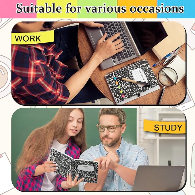 Qilery 30 Pack Composition Lined Spiral Notebook Small Notepad and Pen Set Steno Pads Lined Notepad Black Pocket Notebook for Business Office School Supplies
