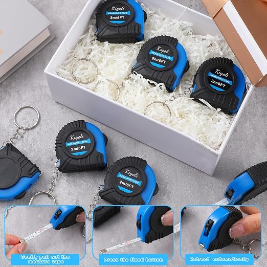 Kigeli 50 Pcs 6ft/2 Meter Mini Measuring Tape Keychains Small Measure Keychain Bulk Set Functional Mini Retractable Measuring Tape Keychains with Slide Lock for Engineer Crafter(Blue)
