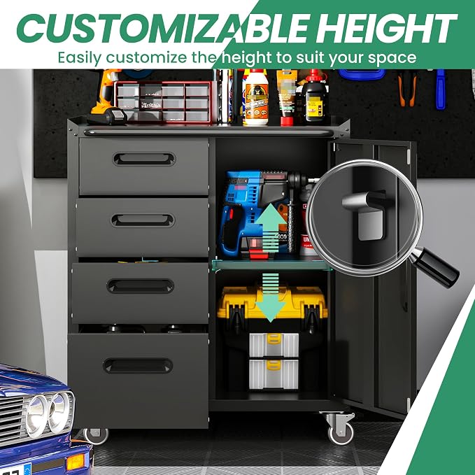 12-Piece Heavy Duty Steel Garage Cabinet System | All-in-One Modular Garage Cabinet Set for Ultimate Workshop Organization | Easy Assembly Garage Storage Cabinets & Tool Bench (Black)