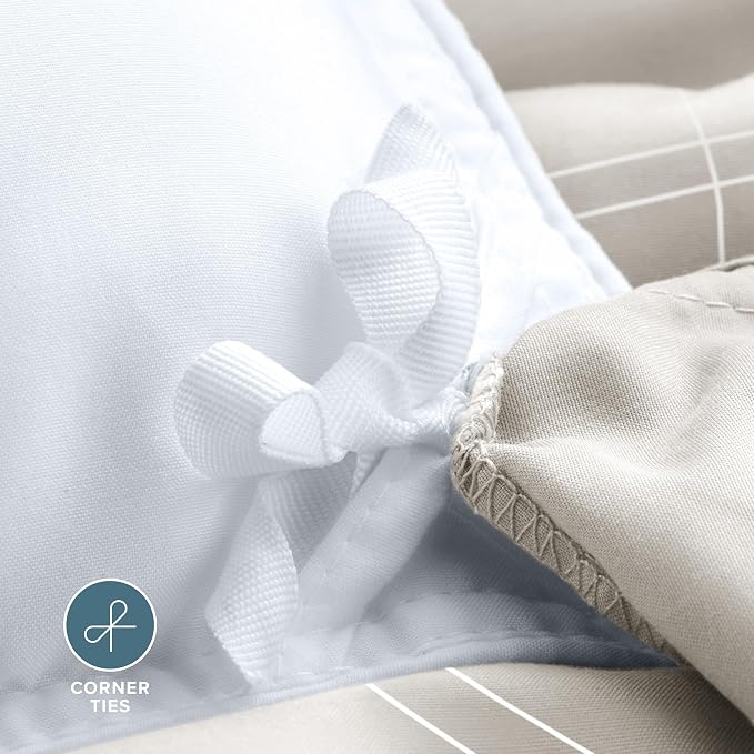 Bare Home Bedding Duvet Cover Queen Size - Premium 1800 Super Soft Collection - Lightweight, Duvet Cover - Soft Textured Bedding (Queen, Modern Plaid - Stone/White)