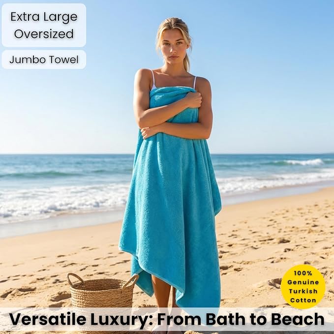 SALBAKOS Luxury 100% Turkish Cotton Bath Sheet 40x80 (1-Piece, Aqua Blue) | Extra Large Jumbo Oversized Bathroom and Beach Towel, Super Soft Highly Absorbent Thick Premium Hotel Quality, Made in Turkey