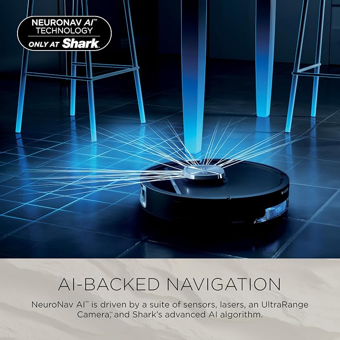 Shark PowerDetect UV Reveal Luxe Collection | 2-in-1 Robot Vacuum & Mop for Carpets & Hard Floors | UV Stain Detect | Self-Clean, Self-Empty, Heated Wash & Dry | Blue Harbor | RV3025XEUSBL
