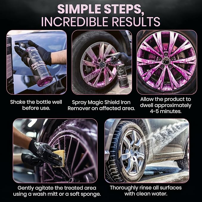 Magic Shield Iron Remover Spray for Cars 68oz – pH-Neutral Iron and Fallout Remover for Car, Motorcycle, RV & Boat | 5-Minute Reaction, Effective on Wheels & Paint | All-In-One Solution