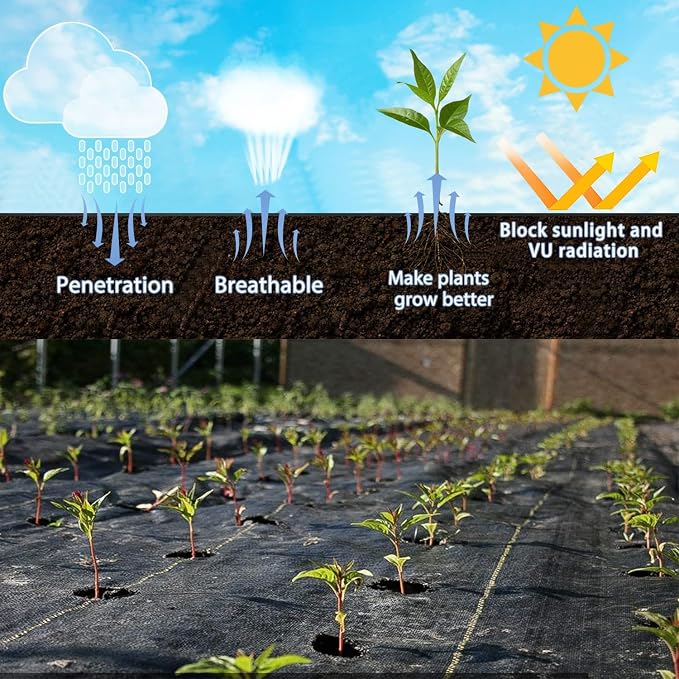 5ft x 100ft Durable Weed Barrier Fabric, 3.2oz Heavy-Duty Landscaping Fabric, Permeable Ground Cover for Garden, Lawn, and Outdoor Projects, Easy to Install, with 30 Staples