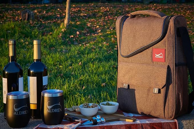 Insulated Wine Cooler Bag Set – 3 Bottle Wine Travel Tote or 2 Bottles with 2 Tumblers – Thermal Wine Carrier with Corkscrew & Stoppers for Picnic and Wine Gifts