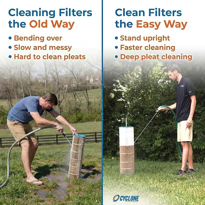CYCLONE FILTER CLEANER Essential Plus – Patented Spinning Cartridge Filter Cleaner with Tripod Stand & Premium Brass Jet Nozzle with Shut-Off Valve – Fits 3”, 4”, 6” ID