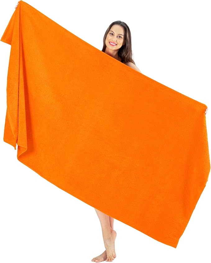 SALBAKOS Luxury 100% Turkish Cotton Bath Sheet 40x80 in (1-Piece, Orange) | Extra Large Jumbo Oversized Bathroom and Beach Towel, Super Soft Highly Absorbent Thick Premium Hotel Quality, Made in Turkey
