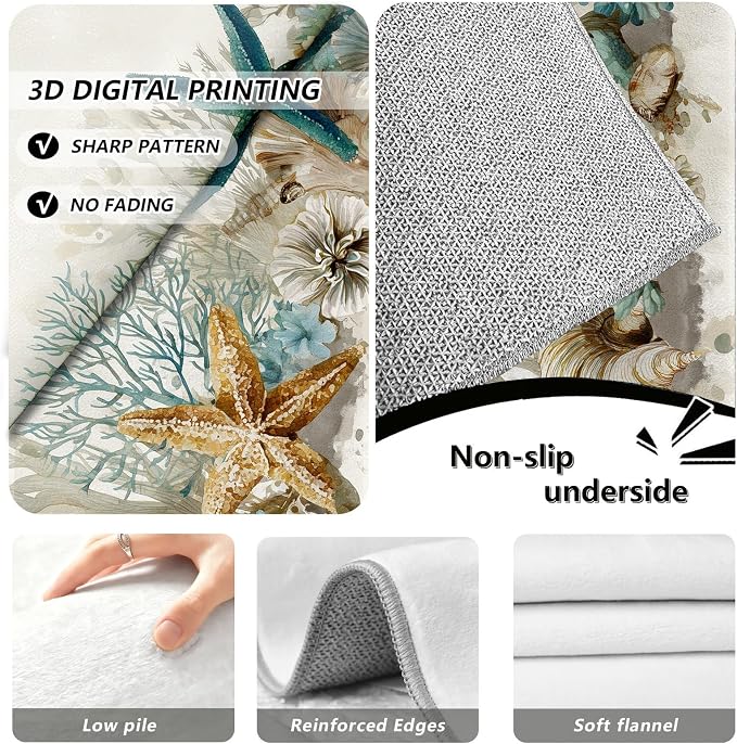 Starfish Coral Washable Runner Rug 2.6x7 - Ocean Seaside Entryway Rug, Ultra-Thin Kitchen Rugs, Marine Life Anti Slip Runner Rugs for Entrance Laundry Room Corridor Bedroom