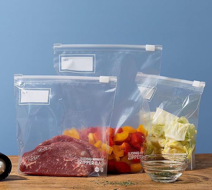 Gallon Slider Storage Bags- 400 Count, Expandable Bottom, Zero BPA, Microwave Safe with Write-On Space, 16 Boxes of 25