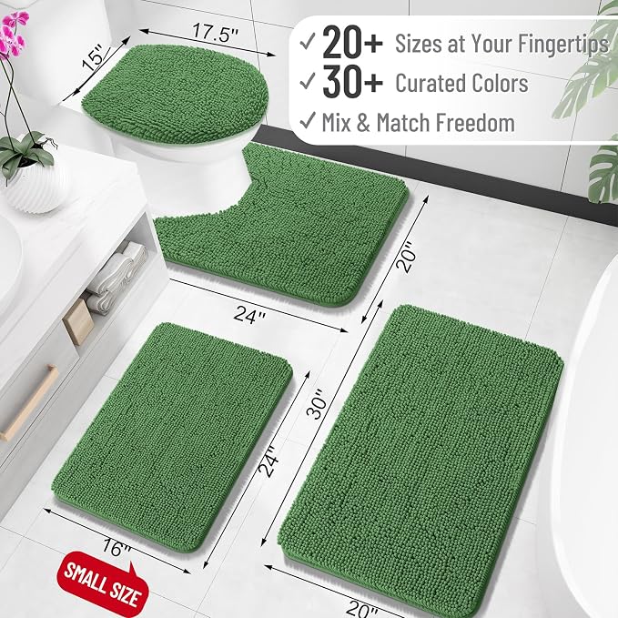 OLANLY Large Bathroom Rugs 40x32, Extra Soft Absorbent Chenille Bath Rugs, Rubber Backing Quick Dry, Machine Washable Bath Mats for Bathroom Floor, Tub and Shower, Home Decor Accessories, Olive Green