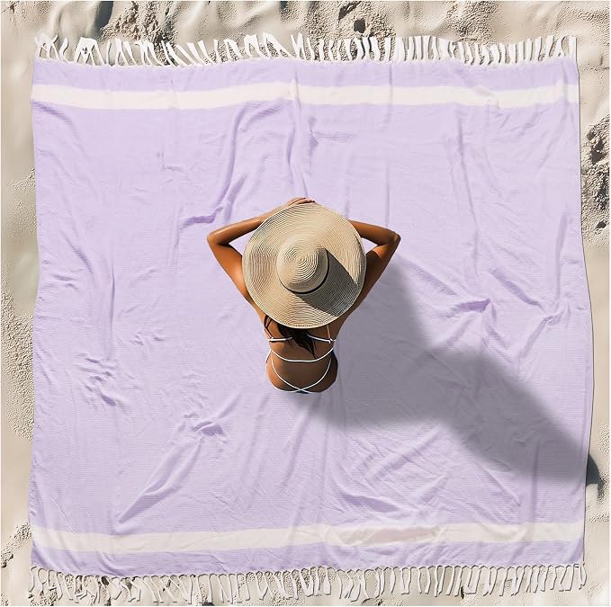 Vikumond Turkish Beach Towel Blanket Oversized 88x82 Inch Quick Dry Purple | Lightweight Compact Portable Sand Free Absorbent Boho Woven Throw for Pool Swimming Picnic Camping Cruise Outdoor Essentials