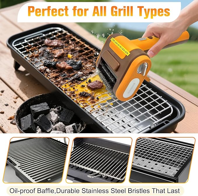 Electric Grill Brush Bristle for Outdoor Grill, Grill Cleaning Brush Rechargeable BBQ Cleaner Brush Head,Safe Grill Brush with Scraper for Cast Iron Stainless-Steel Grates,Yellow