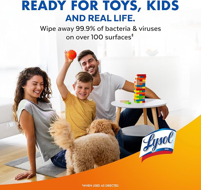 LYSOL Disinfecting Wipes, All Purpose Cleaner, Multi-Surface Antibacterial Cleaning Wipes, Household Cleaning Supplies, Dorm Essentials, Mango & Hibiscus Scent, 80 ct.