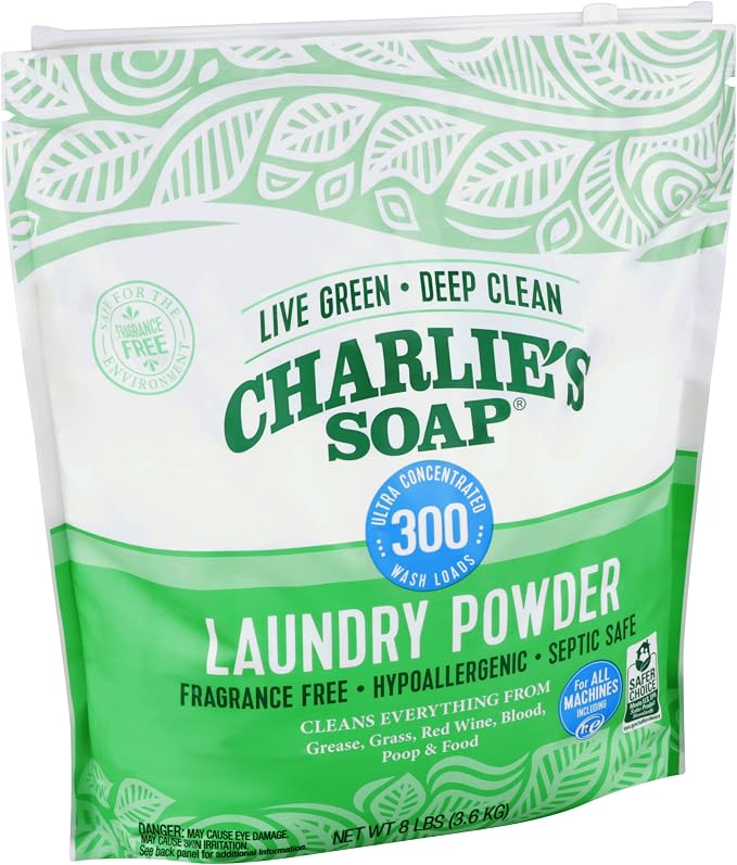 Charlie’s Soap Laundry Powder (300 Loads, 2 Pack) Hypoallergenic Deep Cleaning Washing Powder Detergent – Eco-Friendly, Safe, and Effective