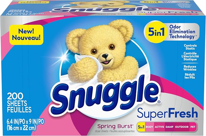 Snuggle Dryer Sheets, Spring Burst, 200 Count | Plus SuperFresh | Static Control | Odor Eliminating | Pack of 2