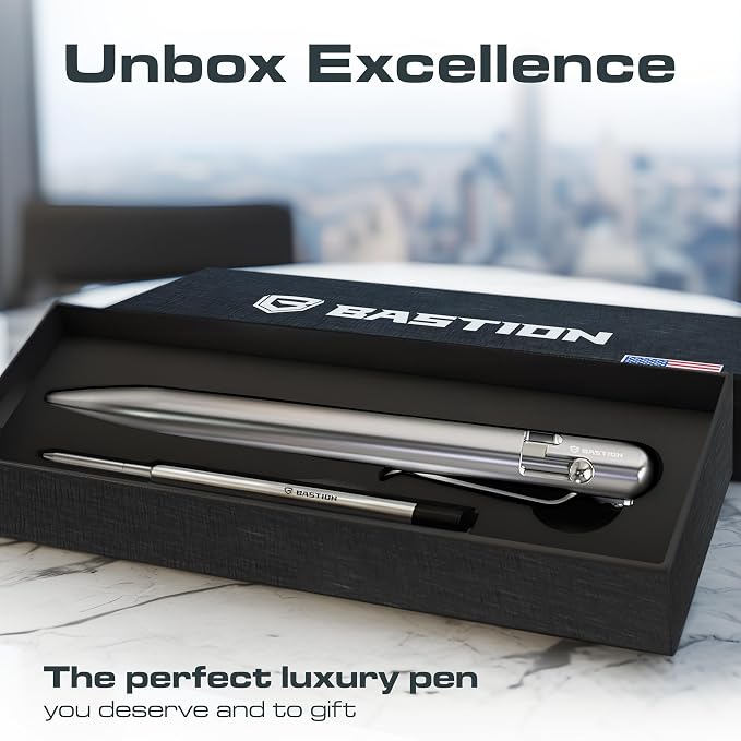 BASTION Bolt Action Pen, Stainless Steel Silver, HyperBolt & ZeroSeam EDC Pen, Refillable Metal Writing Pen, Premium Graduation Gift, Executive Pocket Pen