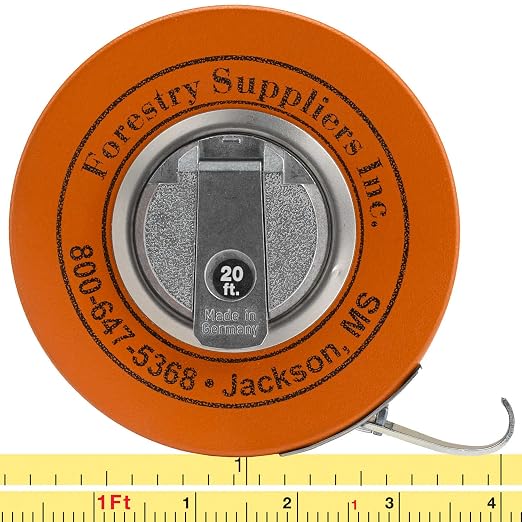 Forestry Suppliers English Fabric Diameter Tape | Woven Synthetic Fabric | Claw Hook at End | Measuring Diameter of Trees | 76˝ Diameter in Inches, Measure in 10ths, 100ths, Linear Feet