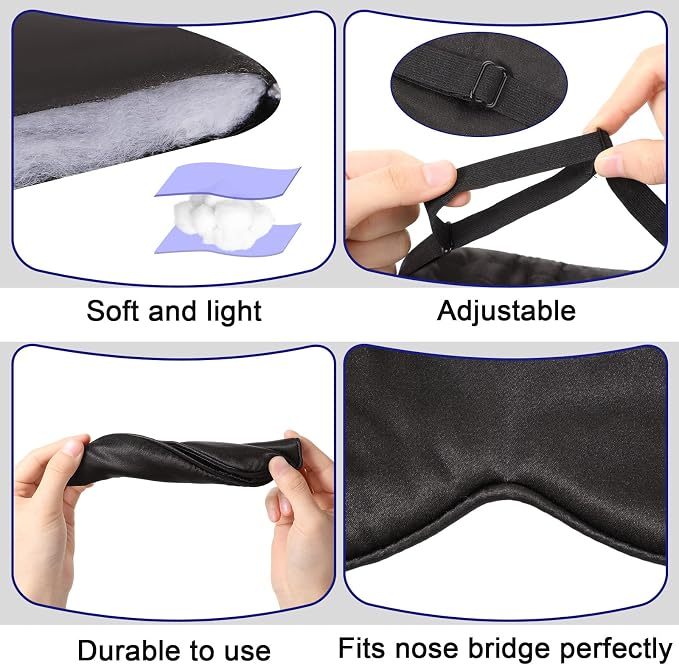 Newcotte 50 Pcs Silk Sleep Eye Mask for Sleeping Adjustable Elastic Strap Blackout Smooth Soft Eye Covers No Pressure Sleep Mask for Women and Men Comfortable Blindfolds(Black)