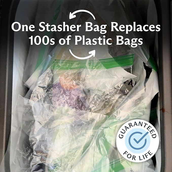 Stasher Silicone Reusable Gallon Storage Bag, Reusable Gallon Freezer Bags, Microwave Safe, Dishwasher Safe, Oven Safe, Sous Vide, Eco Friendly, 13” x 11” Food Storage Bags, 128 oz/3785 ml, Clear