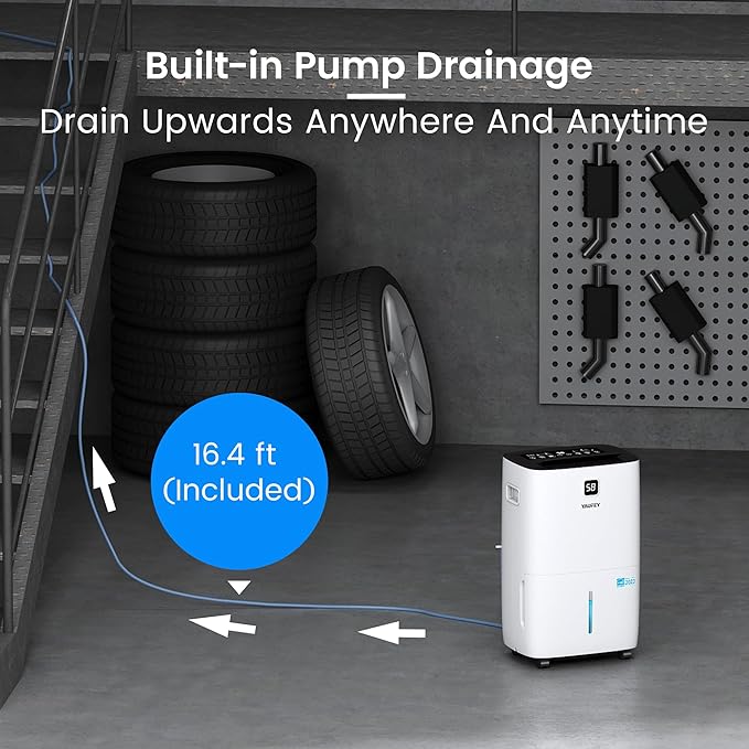 Yaufey 150 Pints Dehumidifier with Pump for Home, Basement and Large Room up to 8000 Sq. Ft., With Drain Hose, Timer, Intelligent Humidity Control and Large Water Tank