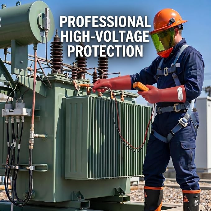 Insulated Electrician Gloves -Class 1 ASTM Compliant High Voltage Rubber Electrical Work Gloves For Men Work Electrical Safety Gloves3000V AC