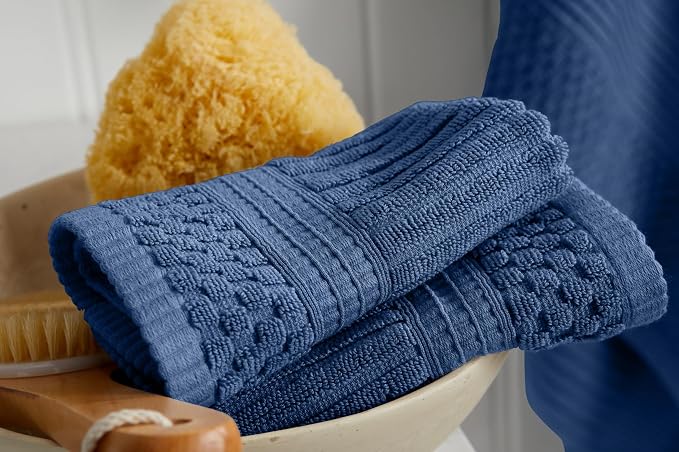 Springtree Home 100% Cotton Bath Towel Set | 4-Pack | Textured | Navy | Absorbent & Quick-Dry Bathroom Towels | Textured and Durable Cotton Towels for Bathroom | OEKO-TEX | Krista Collection