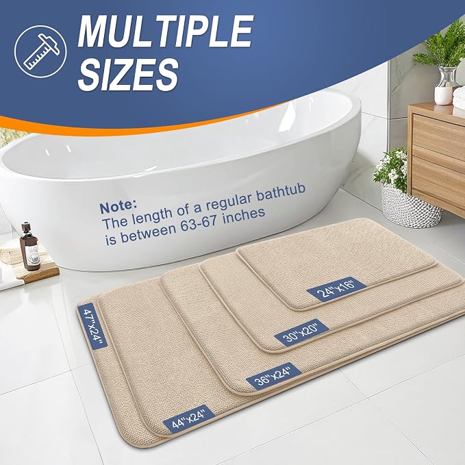 OLANLY Memory Foam Bathroom Runner Rugs 47x24, Absorbent Long Mat, Beige | Soft Quick Dry Bath Mat Rugs, Non-Slip, Machine Washable Mat for Bathroom Floor, Tub and Shower, Home Decor Accessories