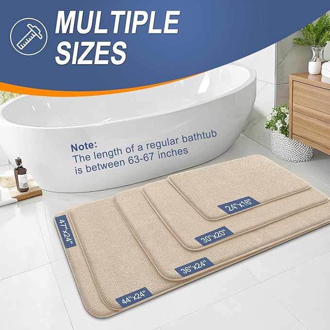 OLANLY Thick Memory Foam Bathroom Rugs 36x24, Absorbent Bath Mat, Beige | Soft Quick Dry Bath Rugs Mats, Non-Slip, Machine Washable Carpet for Bathroom Floor, Tub and Shower, Home Decor Accessories