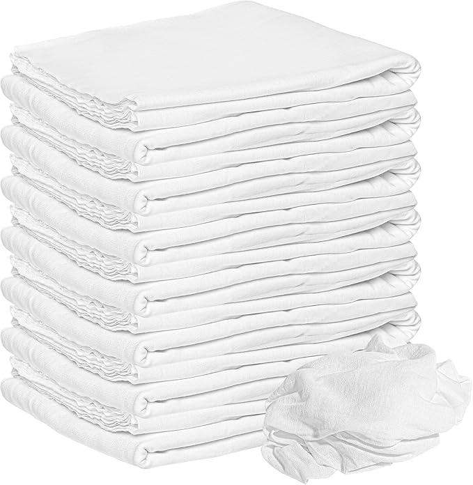 Nabob Wipers New Lint Free Cloth (225 Pack) - 100% Cotton Cleaning Rags Exact Cut - Premium White Rags for Cleaning House - White Rags for Dusting, Staining, Polishing, Painting 18"x18"
