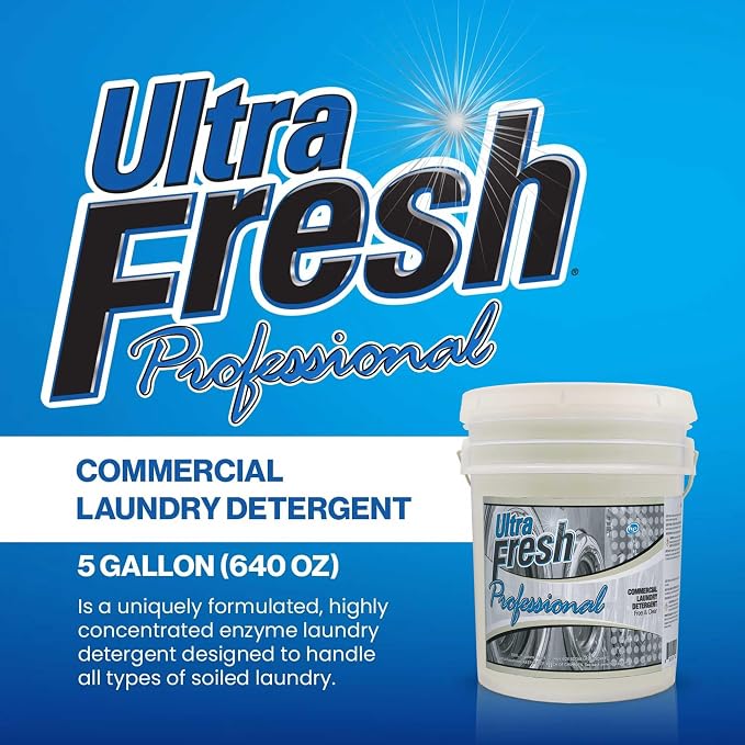 Ultra Fresh® Professional™ Commercial Laundry Detergent, Free & Clear, 5 Gal – Liquid with Easy Dispensing Pump for All Machine Types, up to 640 Loads