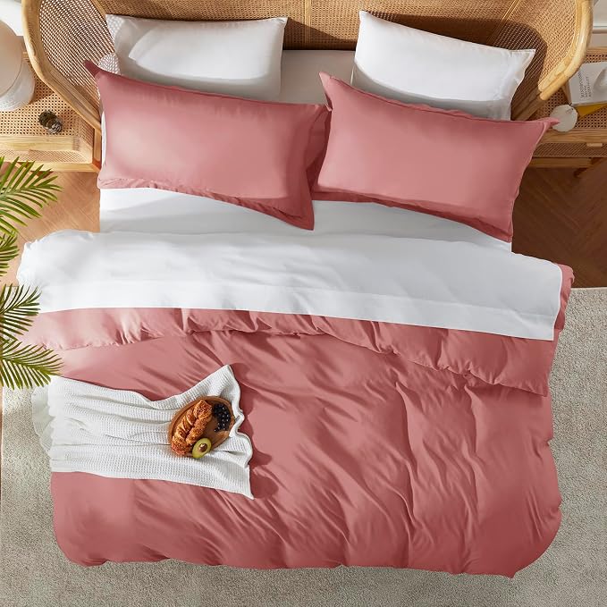 Nestl Pink Clay Duvet Cover Full Size - Soft Double Brushed Full Size Duvet Cover Set, 3 Piece, with Button Closure, 1 Duvet Cover 80x90 inches and 2 Pillow Shams