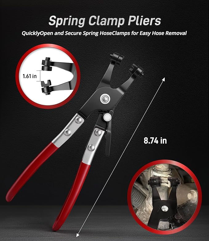 Fuel Line Pliers Set 8 Pcs, Fuel Line Hose Clamp Removal Plier, Push Pin Tools, Relay Puller, Panel Clip Remover & Filter Caliper, Spring Clamp Pliers for Fuel System Maintenance.