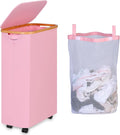 iEGrow 75L Laundry Basket with Wheels,Clothes Hamper for Laundry,Laundry Hamper with Lid and Inner Bag, for Laundry Room, Bedroom, Dormitory Storage,Pink
