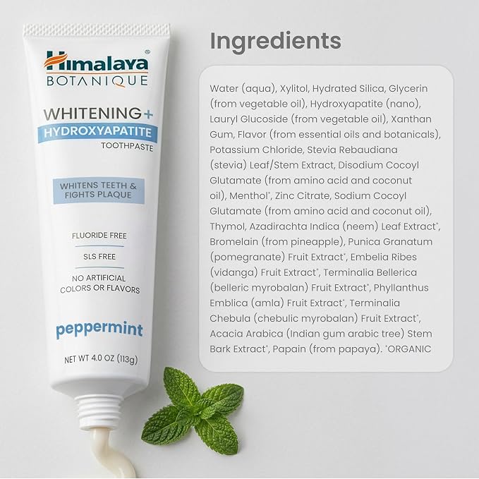 Himalaya Botanique Whitening Hydroxyapatite Toothpaste, Peppermint, 2 Pack | Nano Hydroxyapatite Toothpaste, Support Enamel Strength & Integrity,Great for Sensitive Teeth, Fluoride Free,SLS Free & Vegan