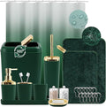 XLHOMO Bathroom Set - Dark Green Bathroom Sets with Shower Curtain and Rugs, 24PCS Shower Curtain Set with Hooks, Soap Dispenser, Soap Dish, Toilet Brush Holder and Trash Can for Housewarming