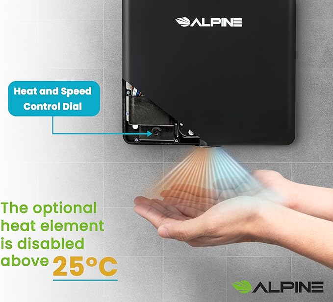 Alpine Hand Dryers for Bathrooms Commercial Extreme Speed Automatic Electric Hand Dryer for Home Bathroom/Restaurant with HEPA Filter, Heat & Speed Control - ADA Compliant (120v Matt Black)