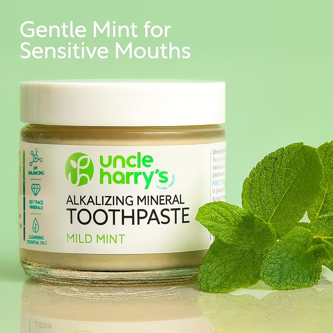 Uncle Harry's Mild Mint Remineralizing Toothpaste | Natural Whitening Freshens Breath & Promotes Enamel | Vegan Fluoride Free Toothpaste, 3 Oz