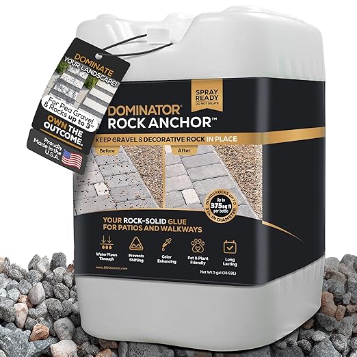 DOMINATOR Rock Anchor 5 Gal - Rock Glue for Landscaping Gravel & Stone, Ready to Spray, Locks in River Rock, Pea Gravel & Decorative Rock, Prevents Scattering & Washouts, Water-Based