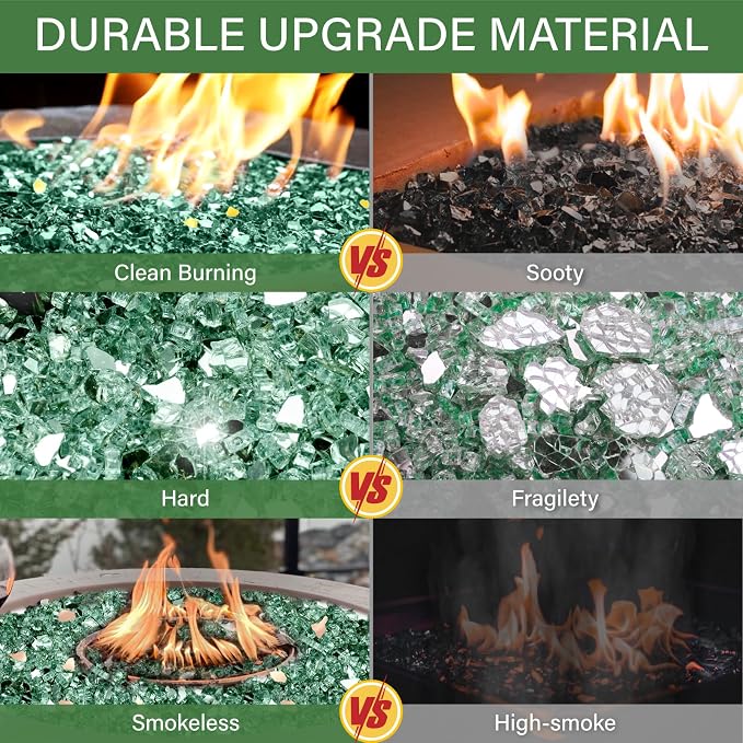 NUPICK 5 Pound Fire Glass, 1/4 Inch Reflective Fire Pit Glass | Tempered Fire Pit Rocks for Propane or Natural Gas, Glass Rocks for Fire Pit Table, Fireplace, Fire Bowl, Landscaping, Green