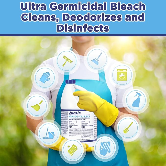 Bleach, Ultra Germicidal Cleaner, Disinfectant Germicidal Liquid Bleach for Laundry, Cleans and Removes Tough Stains, Bacteria, Organic Matter and More | 1 Gallon Bleach Bottle, Bulk (12 Pack)