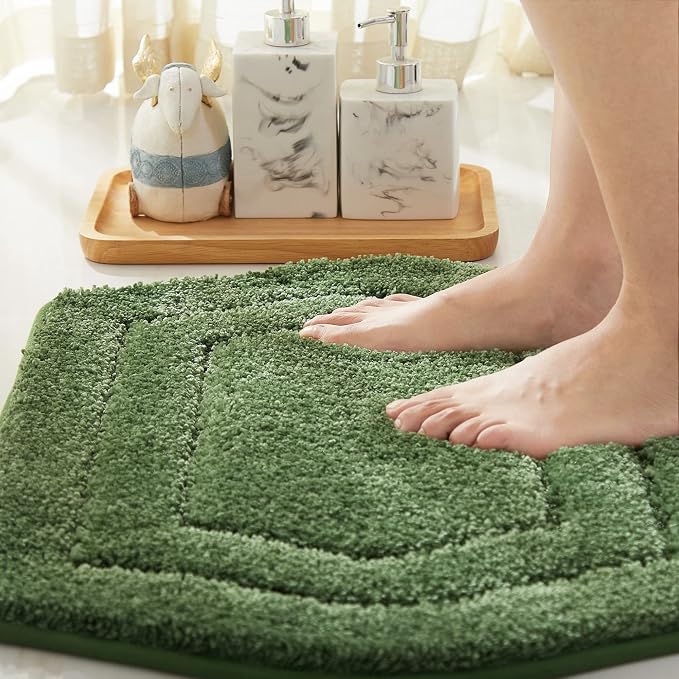 COSY HOMEER Extra Thick Bath Rugs for Bathroom - Anti-Slip Bath Linen Set Mats Soft Plush Yarn Shaggy 100% Strong Polyester Living Room Bedroom Mat Water Absorbent(Green,24x36 - Inches)