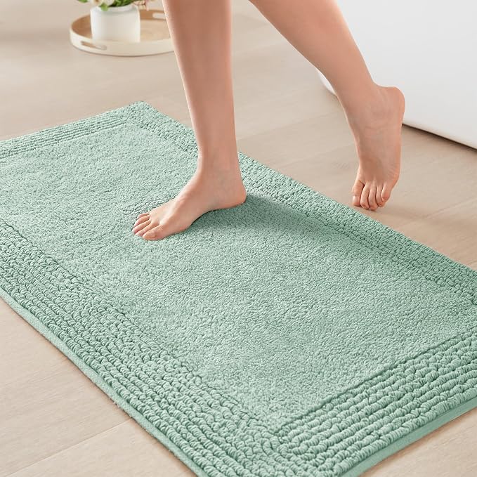 Madison Park Splendor Reversible 100% Cotton Bath Rug, 24 x 36, Green | Tufted Bathroom Mat, 3000 GSM, Hotel Quality, Luxurious Plush, Medium Pile, Absorbent, Quick Dry, OEKO-TEX, Shower Room Décor