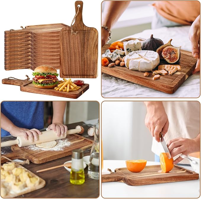 Geetery 16set Acacia Wood Charcuterie Board with Knife Wooden Serving Tray with Groove Acacia Wood Cutting Board with Card and Gift Box for Wedding Baby Shower Housewarming Gift (12 x 6 Inches)