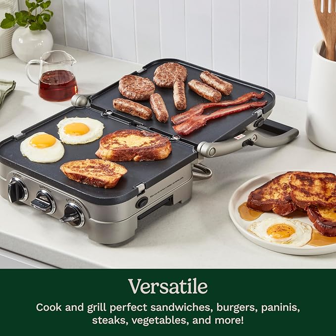 Cuisinart Panini Press and Grill, 1500W 5-in-1 Griddler, Dishwasher-Safe | Panini press, sandwich maker & indoor grill with reversible nonstick plates & dual heat control, GR-4NNAS