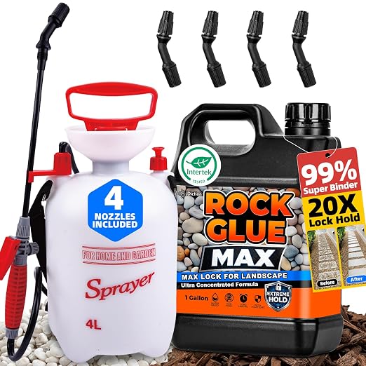 JDiction Rock Glue MAX for Landscaping, 1Gal Mulch Binder with Pump Sprayer | Mulch & Rock Glue for Pea Gravel, Pebbles & Rubber Mulch – Covers Up to 400 sq.ft – Waterproof, Dries Clear & Matte, Pet Safe
