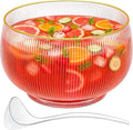 NiHome Glass Punch Bowl Set with Ladle, 2.5 Gal Gold Rim Ribbed for Parties | Borosilicate Crystal Clear, Hand Wash. Large Capacity for Wedding, Birthday, Holiday, Cocktails, Drinks, Salads, Snacks