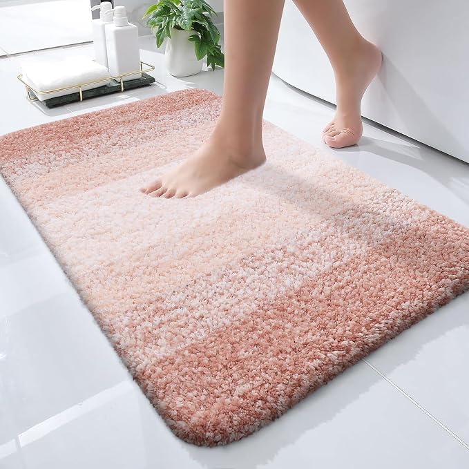 OLANLY Small Bathroom Rugs Mat 24x16, Extra Soft Absorbent Microfiber Bath Rugs, Rubber Backing, Quick Dry, Machine Washable Bath Mats for Bathroom Floor, Tub and Shower, Home Decor Accessories, Peach