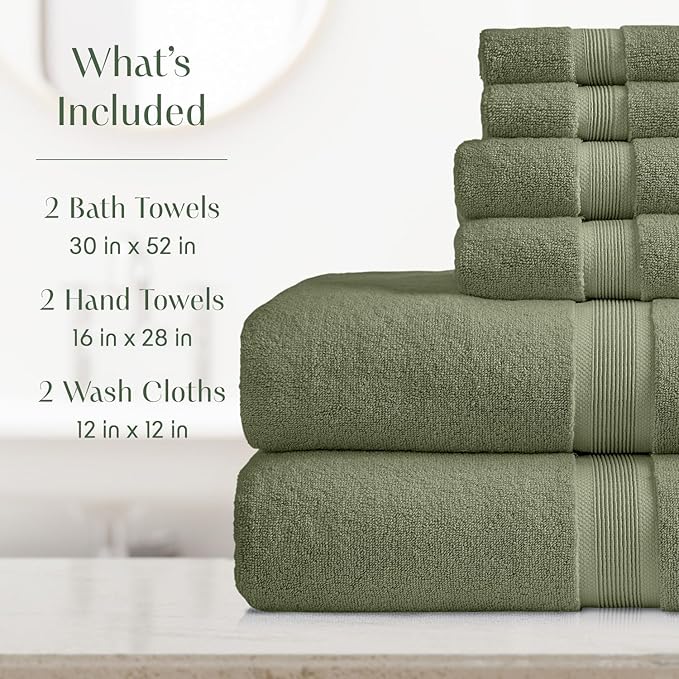 Springtree Home Luxury Bamboo Rayon Bath Towel Set | 6-Piece Set | Lily Pad | 35% Bamboo Rayon - 65% Zero Twist Cotton | Absorbent Quick-Dry Towels for Bathroom | Ultra Soft | OEKO-TEX Standard 100